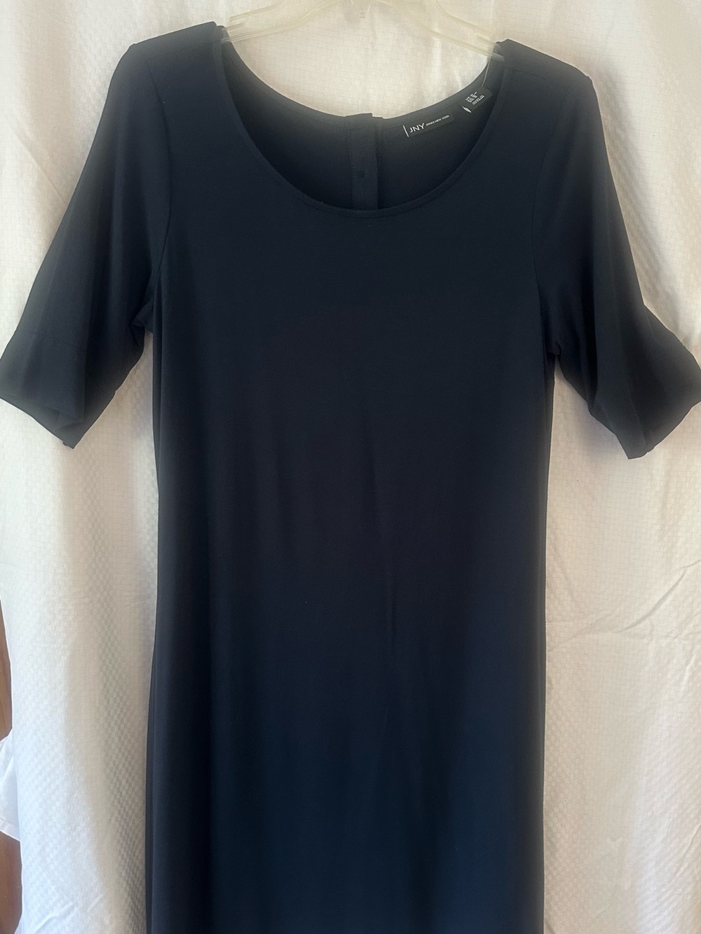 Jones New York JNY Navy Blue Jersey Knit Shift Dress Back Button Details NWT